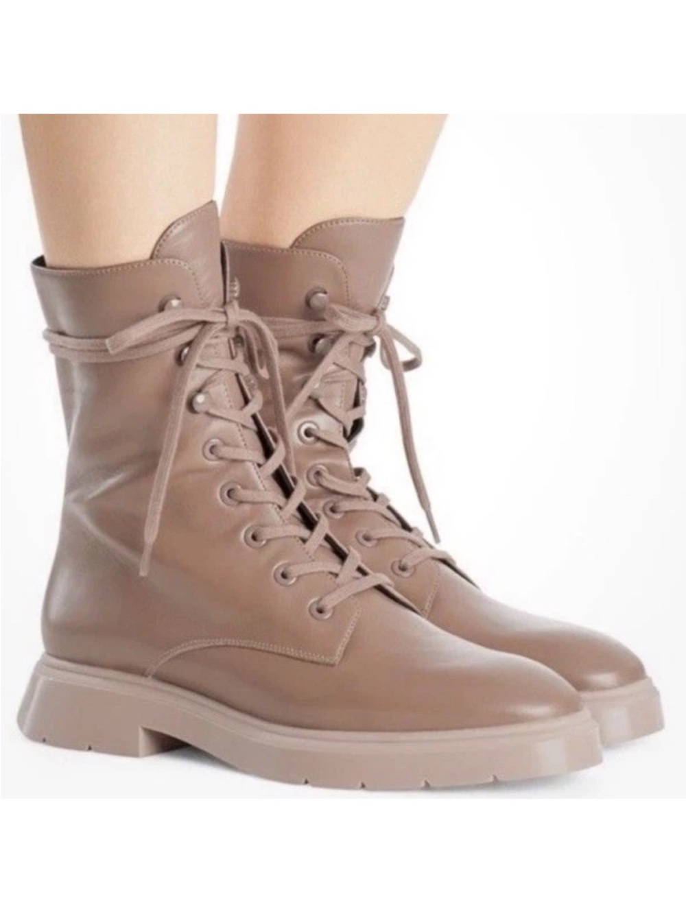 NEW STUART WEITZMAN Mckenzee Leather Combat Boots In Taupe sz 7